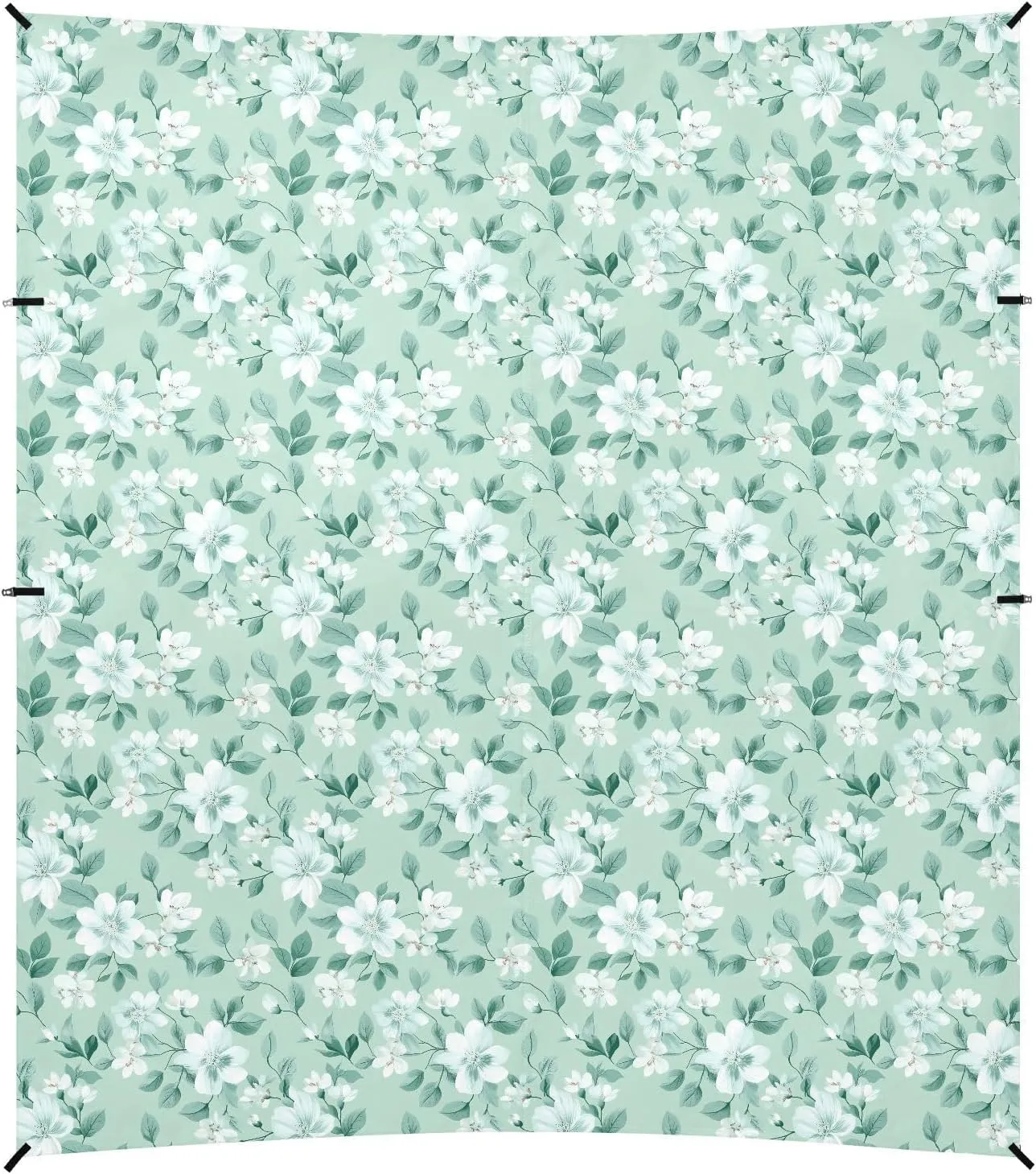 Flowers Mint Green Foldable Beach Tent UPF50  Protection Easy Setup Sun Shelter with Sandbags and Shovel for Camping, Fishing, Backyard Fun