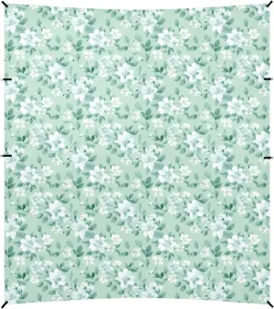 Flowers Mint Green Foldable Beach Tent UPF50  Protection Easy Setup Sun Shelter with Sandbags and Shovel for Camping, Fishing, Backyard Fun