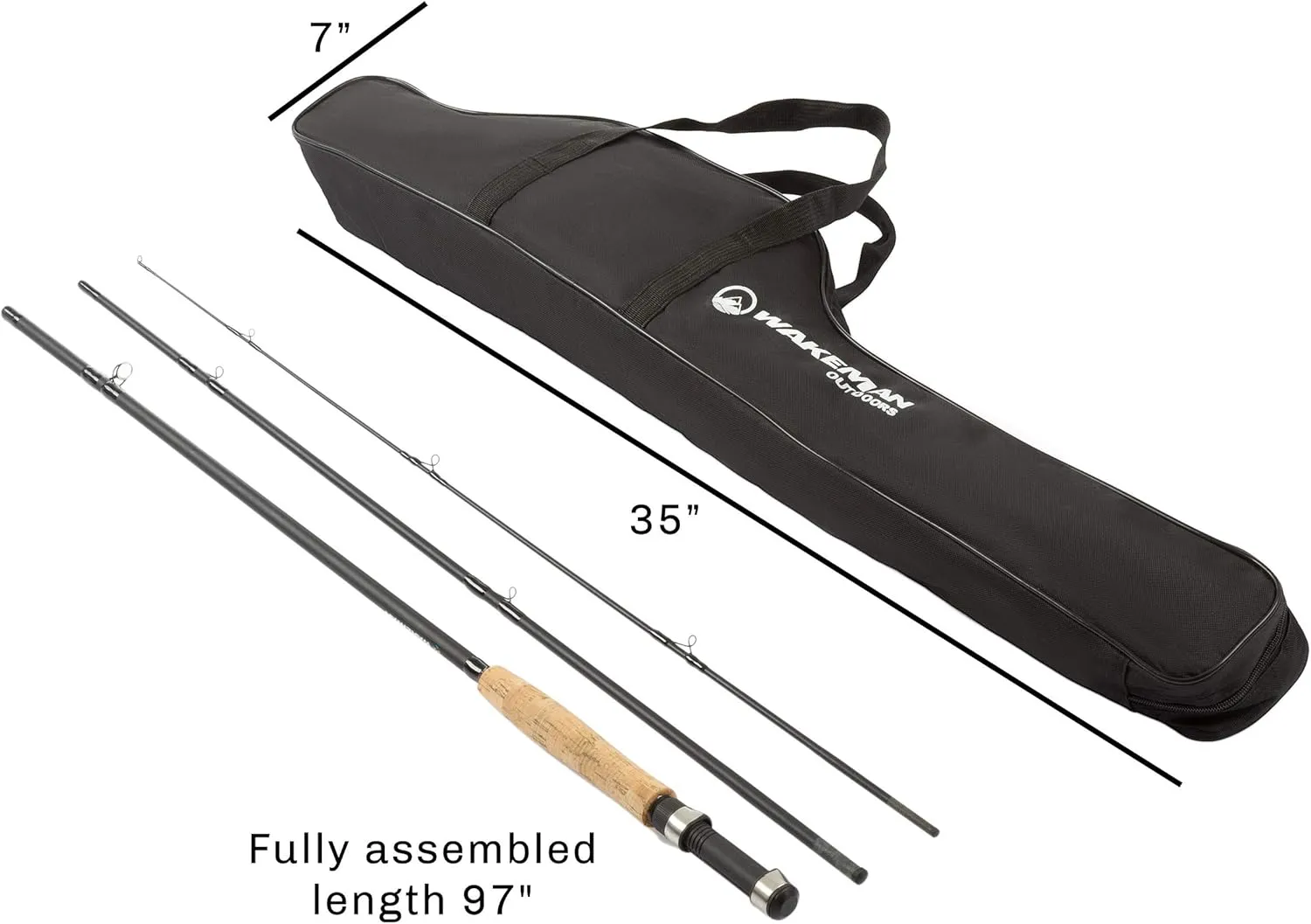 Fly Fishing Rod and Reel Combo - Including Carrying Case, Flies, and Fishing Line - Charter Series Gear and Accessories by Wakeman (Black)
