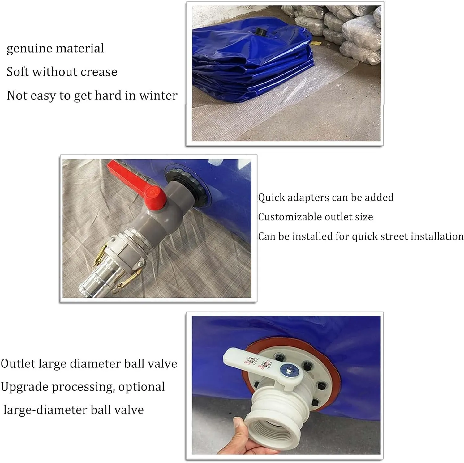 Foldable 1000L Water Storage Bag with Faucet, PVC Outdoor Rainwater Tank, Flexible Transport Water Bag for Drought, Agriculture, Emergency Use(2000L: 2 * 1.25 * 0.8m)