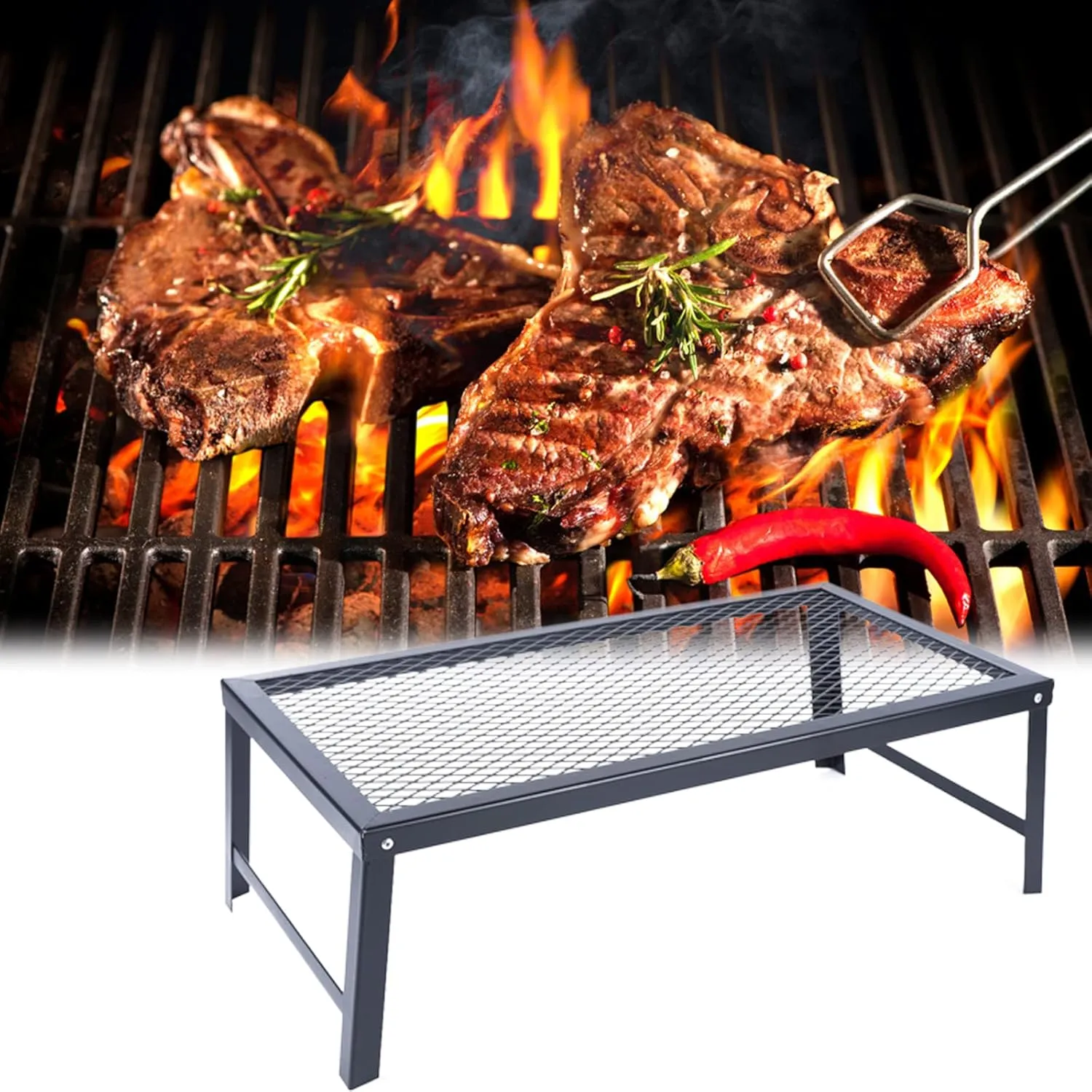 Folding Campfire Grill, Portable Steel Mesh Grate, Camp Fire Cooking Racks for Camping Hiking Backpacking BBQ Outdoors