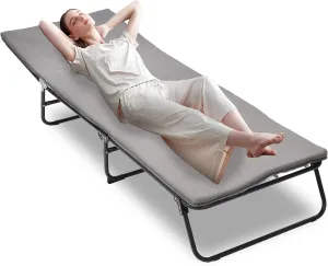 Folding Camping Cot W/Mat for Adults, 5 Position Sleeping Cot Folding Camping Cot Portable Outdoor Bed, Heavy Duty Outdoor Bed with Carry Bag for Indoor Outdoor Home Office Travel Nap