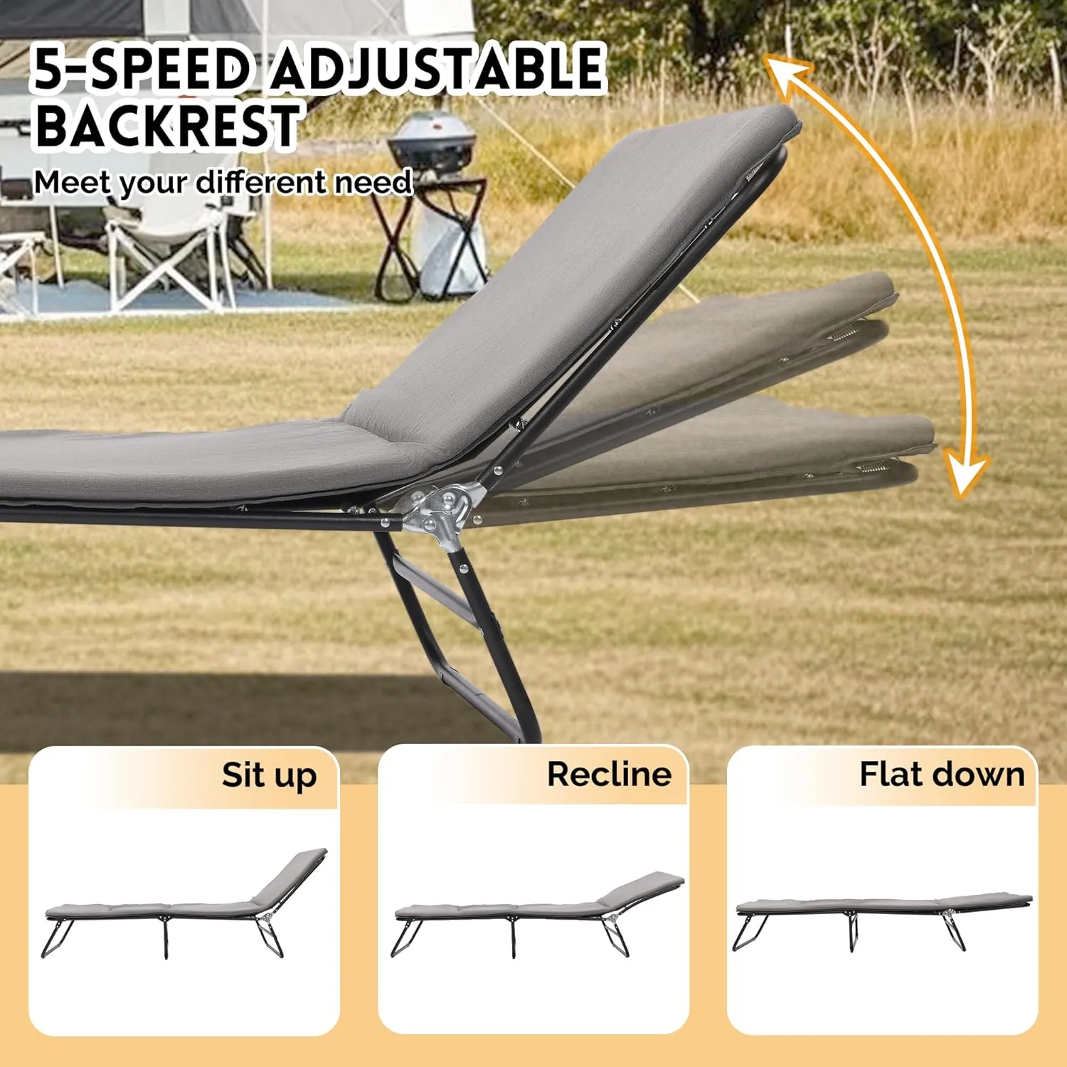 Folding Camping Cot W/Mat for Adults, 5 Position Sleeping Cot Folding Camping Cot Portable Outdoor Bed, Heavy Duty Outdoor Bed with Carry Bag for Indoor Outdoor Home Office Travel Nap