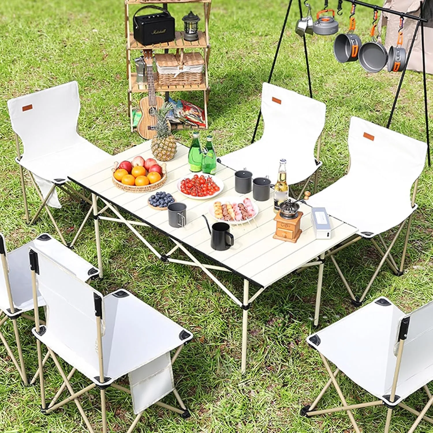 Folding Table Camping Portable Made of Carbon Steel Strong Load-Bearing Capacity for Outdoor Cooking, Picnic, Camp, with Carry Bag(White,53 * 50 * 50cm)