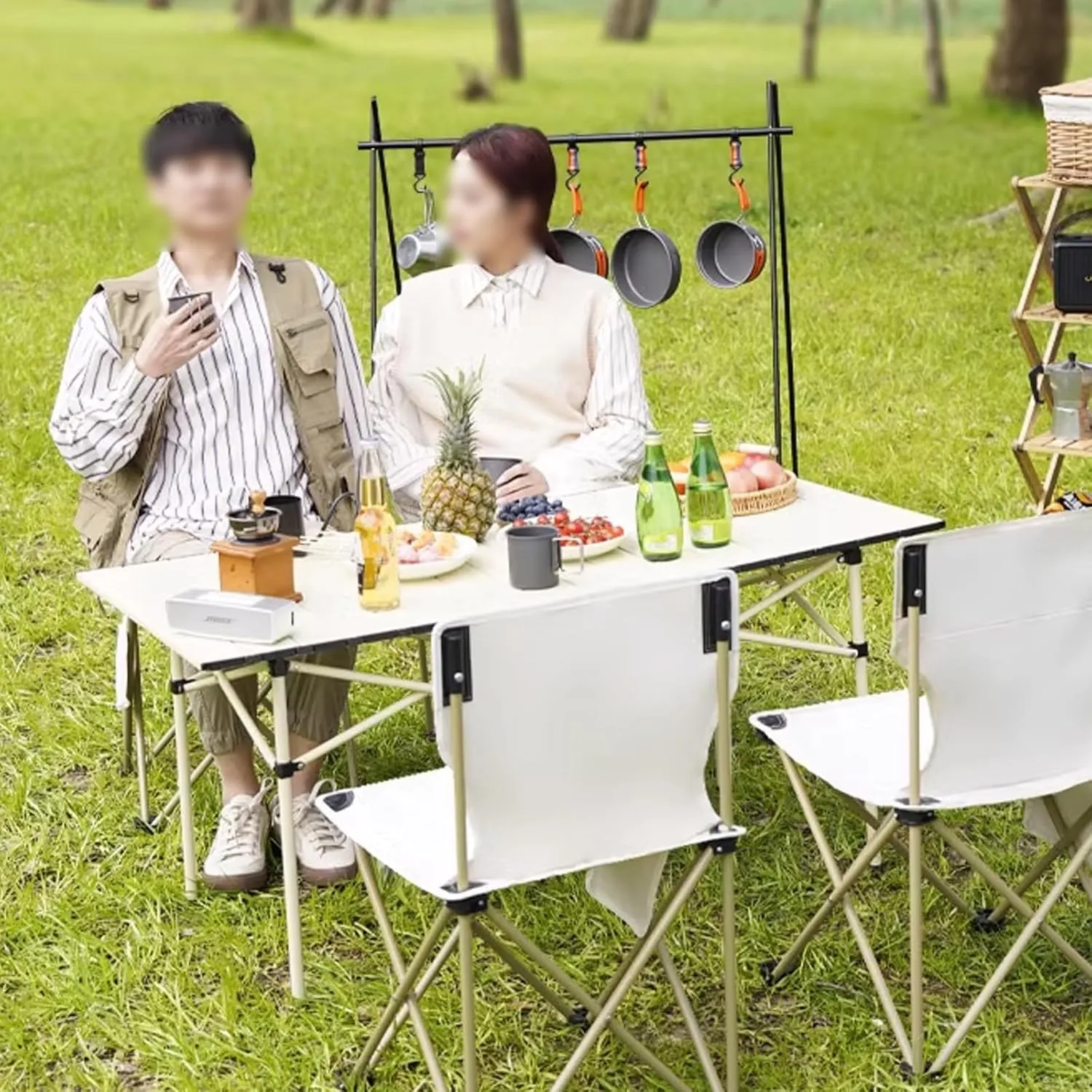 Folding Table Camping Portable Made of Carbon Steel Strong Load-Bearing Capacity for Outdoor Cooking, Picnic, Camp, with Carry Bag(White,53 * 50 * 50cm)