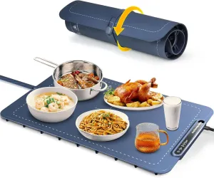 Food Warmer Mat with Full Surface Heating, Rollable & Portable Warming Tray, 3 Temperature Settings & Child Lock, Premium Silicone Warmer Mat for Parties, Family Gatherings, Daily Use