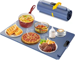 Food Warming Mat, Electric Warming Tray for Buffets Party, Warming Mat for Food, 7 Level Adjustable Temperature and 8 Hours Timer, Rollable & Portable Food Warmer for Family Gatherings and Holidays