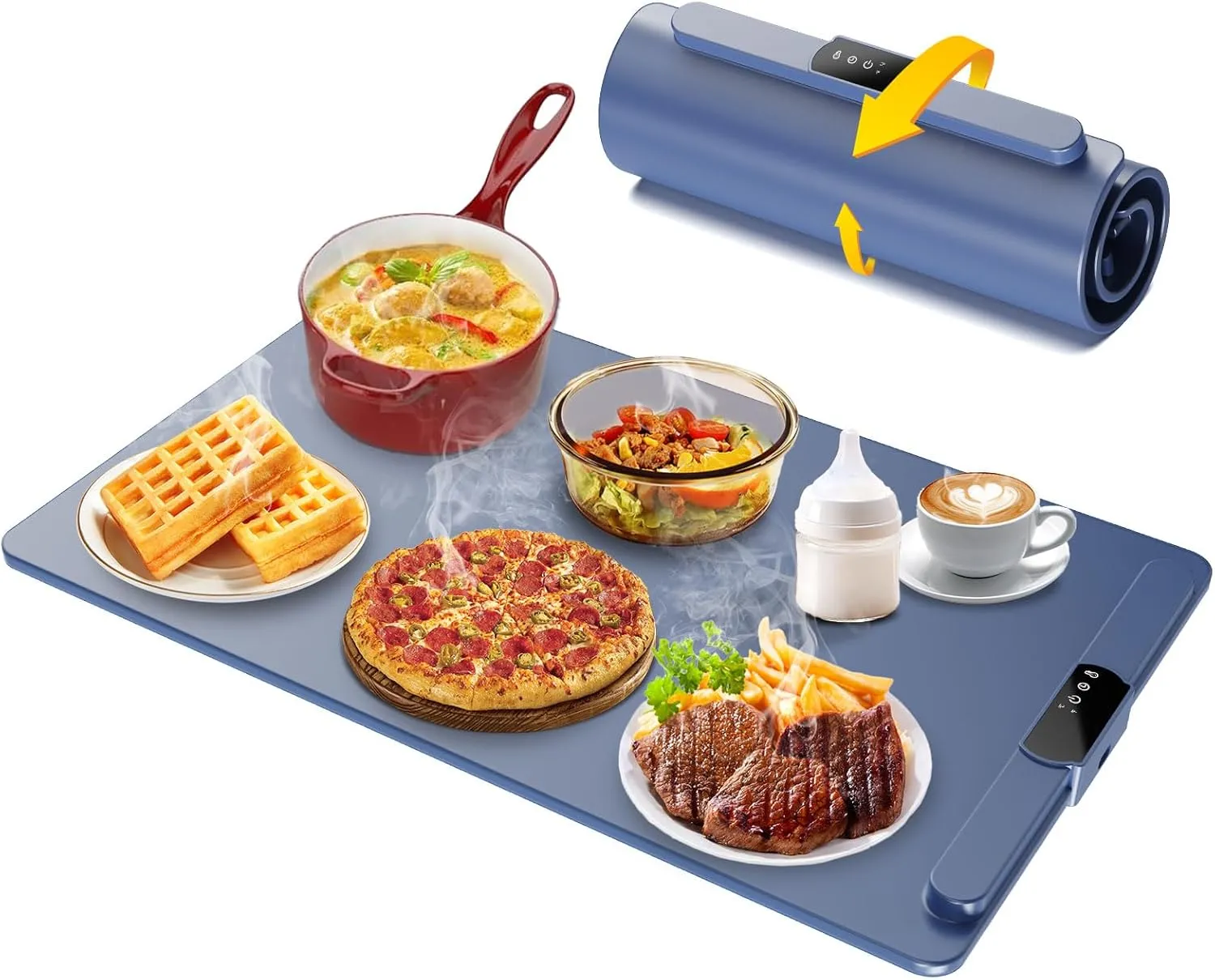 Food Warming Mat, Electric Warming Tray for Buffets Party, Warming Mat for Food, 7 Level Adjustable Temperature and 8 Hours Timer, Rollable & Portable Food Warmer for Family Gatherings and Holidays
