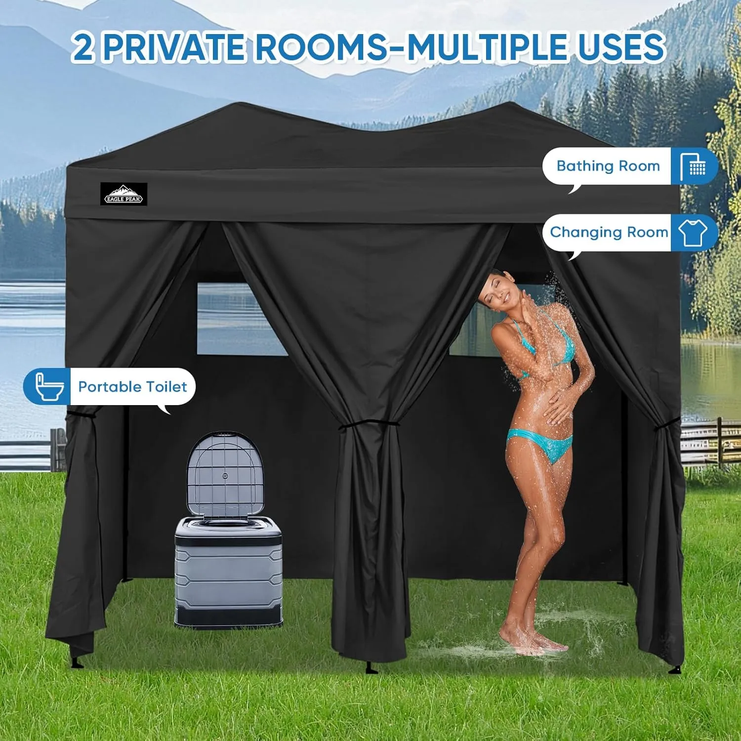 for Up Changing PEAK or Pop 2 Tent Beach Portable Room, EAGLE Pop Room Changing Room 8x4, (Black) Changing Shelter, Impeccable Outdoor Friendly assistance Up for Room Photoshoots Pool, Sun Dressing Portable