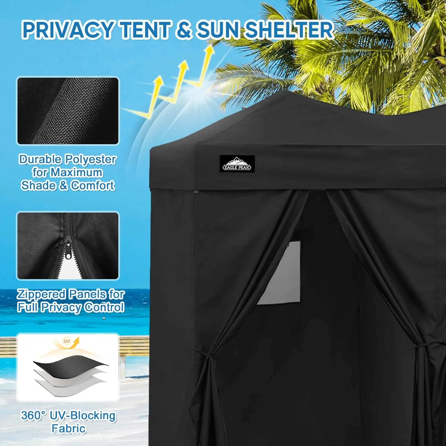 for Up Changing PEAK or Pop 2 Tent Beach Portable Room, EAGLE Pop Room Changing Room 8x4, (Black) Changing Shelter, Impeccable Outdoor Friendly assistance Up for Room Photoshoots Pool, Sun Dressing Portable