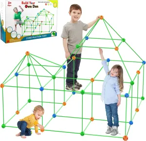 Fort Building Kit for Kids, 155 Pcs STEM Construction Toys, Educational Learning Toy Gift for 3 4 5 6 7 8 9  Years Old Boys and Girls, Kids Fort Building Set for DIY Castles, Play Tent Indoor Outdoor