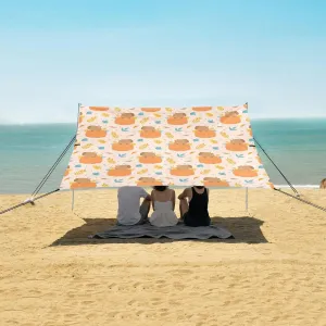 Funny Capybara Leaf Beach Canopy Tent Anti-UV & Wind Resistant, Camping Sun Shelter Easy Setup Portable,Outdoor Shade Tents with Sandbags,Sand Shovels,Ground Pegs & Stability Poles