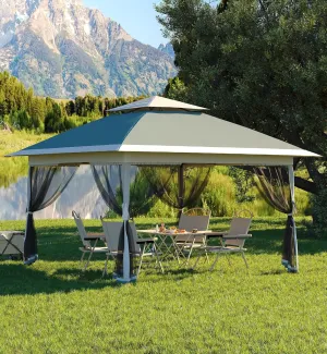 Garvee 13x13FT Pop Up Gazebo, Canopy Tent with Mosquito Netting,Outdoor Gazebos for Backyard & Patio Furniture - Pop Up Tent with Wheeled STO-N-Go Cover Bag (Dark Army Green Hemp Grey)
