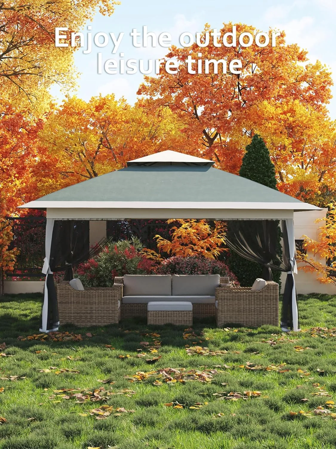 Garvee 13x13FT Pop Up Gazebo, Canopy Tent with Mosquito Netting,Outdoor Gazebos for Backyard & Patio Furniture - Pop Up Tent with Wheeled STO-N-Go Cover Bag (Dark Army Green Hemp Grey)