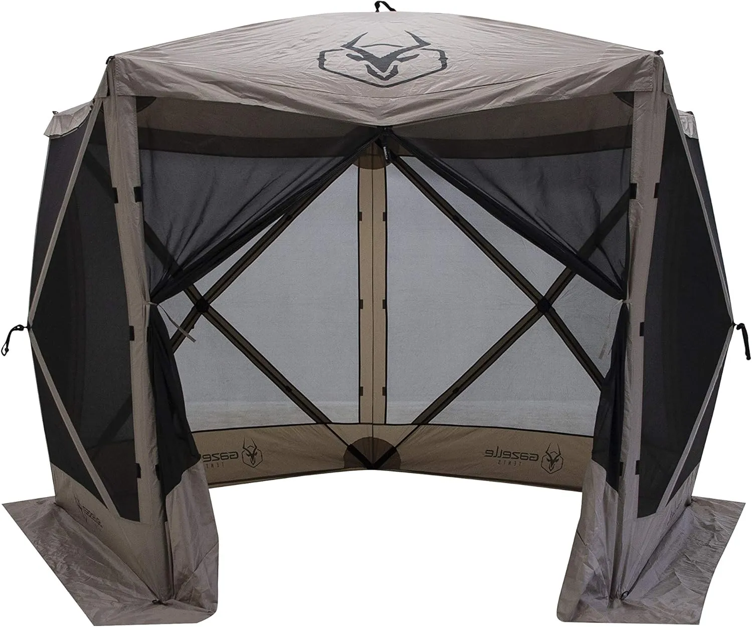 Gazelle Tents™, G5 5-Sided Portable Gazebo, Easy Pop-Up Hub Screen Tent, Waterproof, UV Resistant, 4-Person & Table, Desert Sand, 85" x 115" x 106", GG501DS