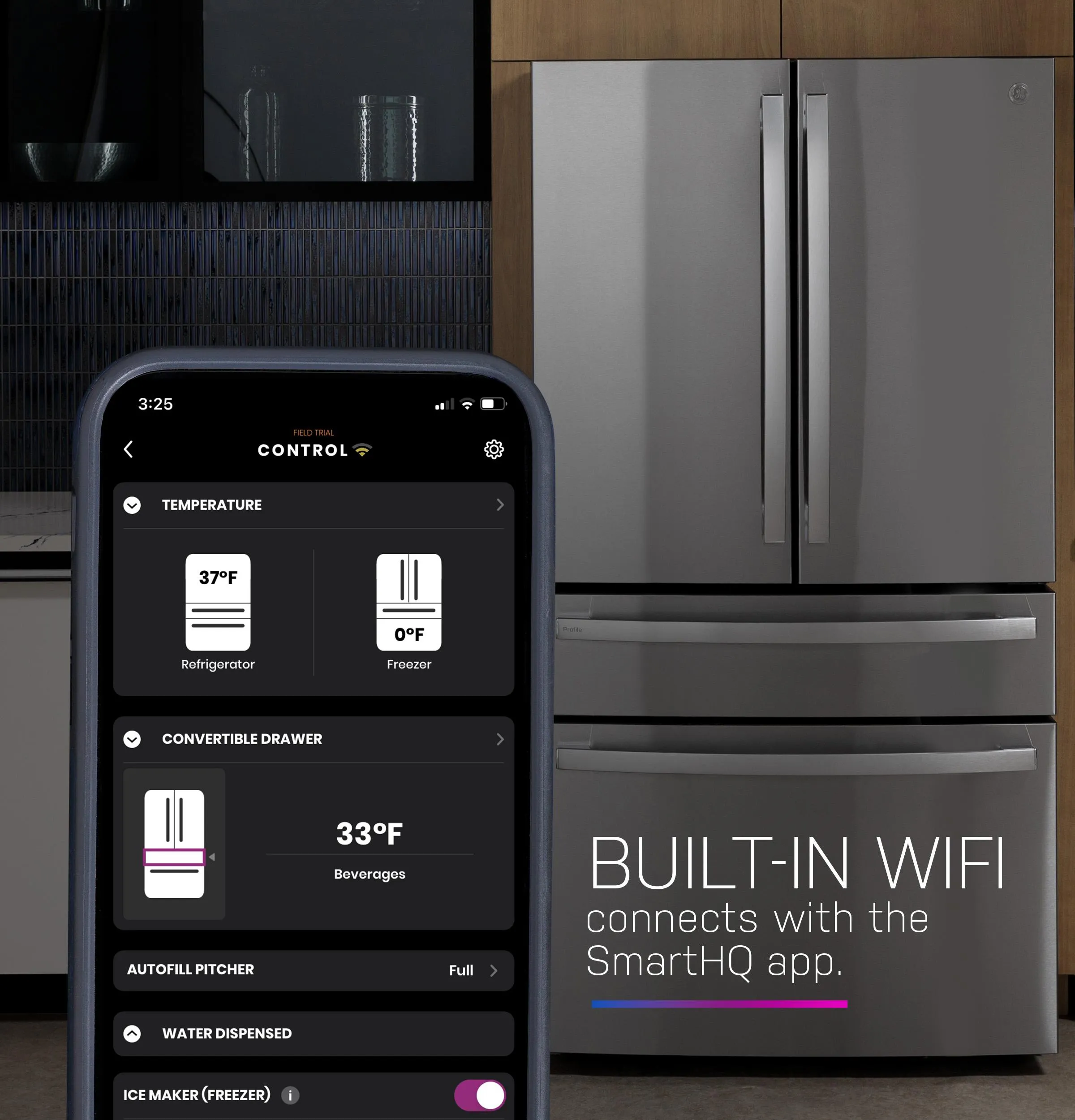 Ge Appliances PHD23BYWFS Ge Profile&#8482; Energy Star® 22.9 Cu. Ft. Counter-Depth Quad-Door Refrigerator With Dual-Dispense Autofill Pitcher And Door In Door