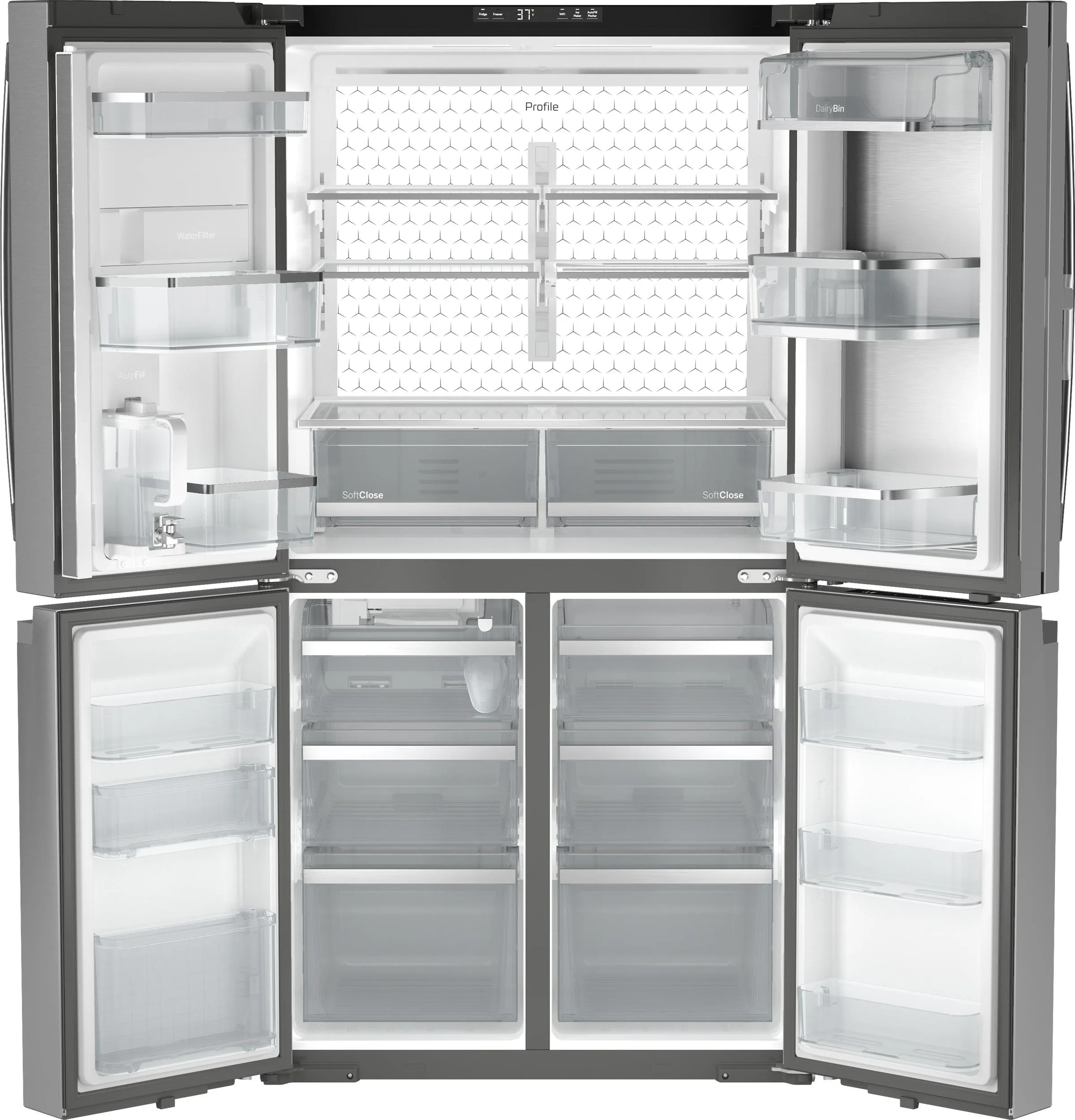 Ge Appliances PHD23BYWFS Ge Profile&#8482; Energy Star® 22.9 Cu. Ft. Counter-Depth Quad-Door Refrigerator With Dual-Dispense Autofill Pitcher And Door In Door