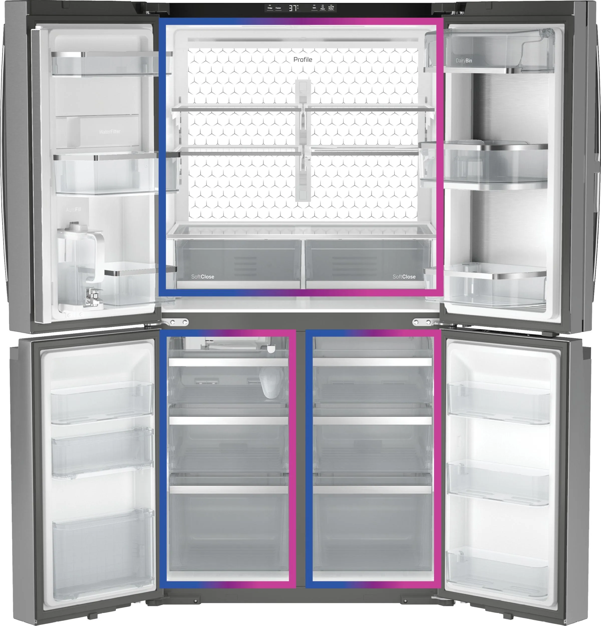 Ge Appliances PHD23BYWFS Ge Profile&#8482; Energy Star® 22.9 Cu. Ft. Counter-Depth Quad-Door Refrigerator With Dual-Dispense Autofill Pitcher And Door In Door