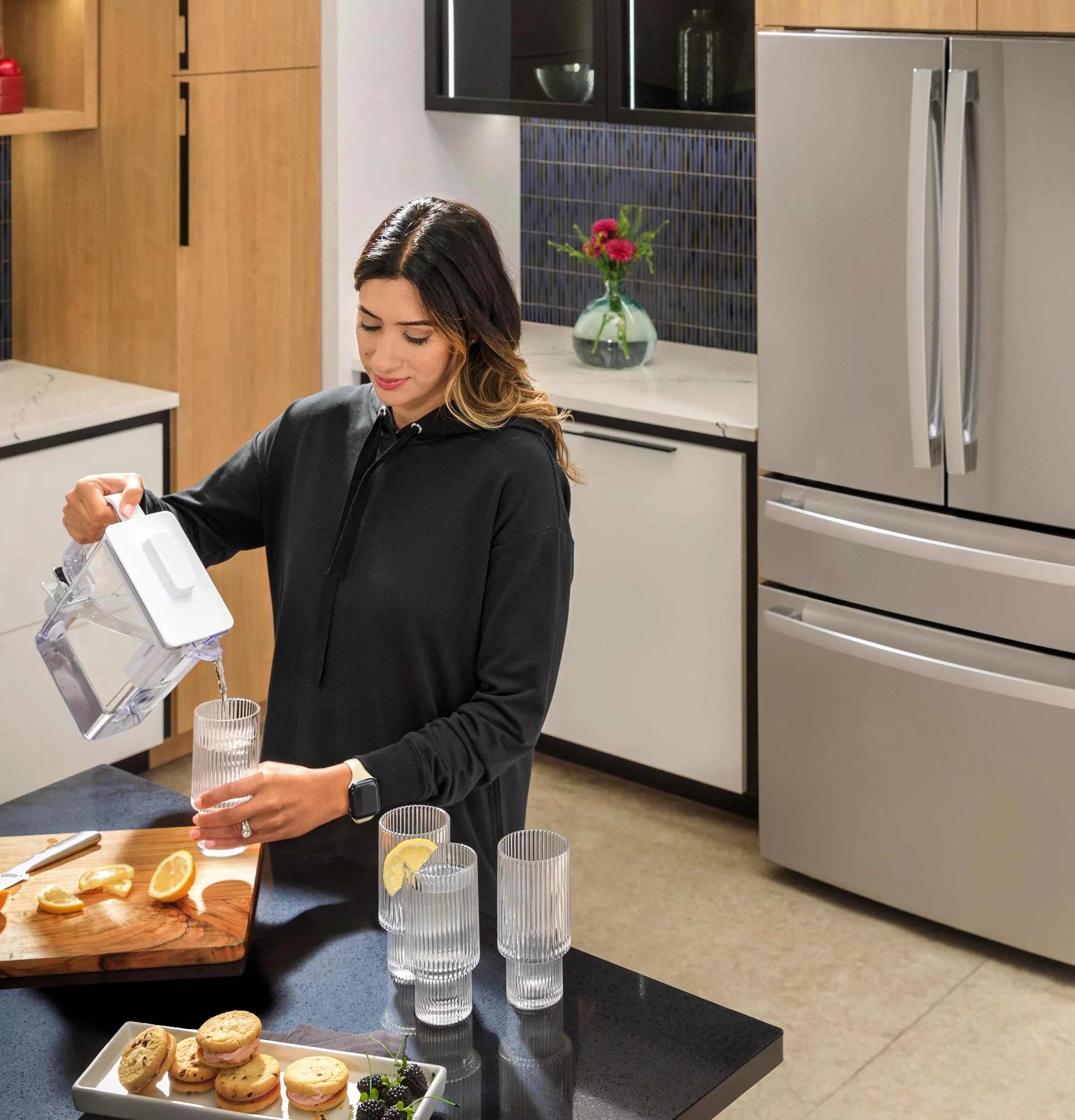 Ge Appliances PHD23BYWFS Ge Profile&#8482; Energy Star® 22.9 Cu. Ft. Counter-Depth Quad-Door Refrigerator With Dual-Dispense Autofill Pitcher And Door In Door