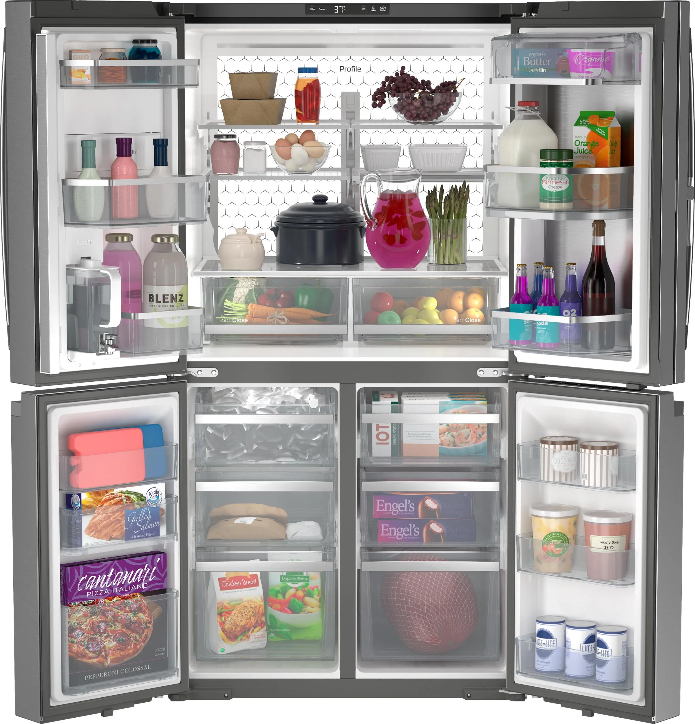 Ge Appliances PHD23BYWFS Ge Profile&#8482; Energy Star® 22.9 Cu. Ft. Counter-Depth Quad-Door Refrigerator With Dual-Dispense Autofill Pitcher And Door In Door
