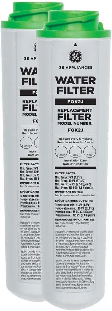 GE FQK2J Under Sink Water Filter Replacement | Dual Flow | Reduces Sediment, Rust & Other Impurities from Water | Replace Every 6 Months for Best Results | 2 Water Filters Light Gray