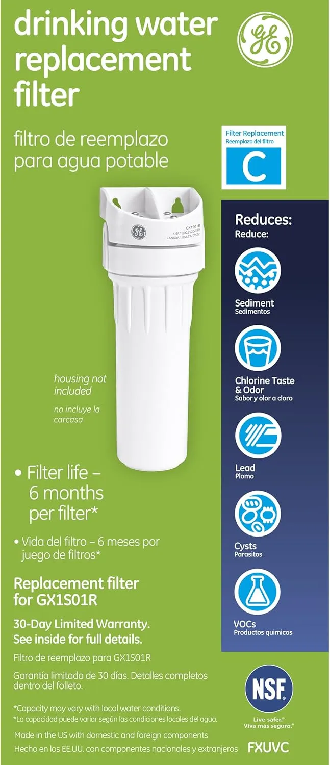 GE FXUVC Water Filter, 1 Count (Pack of 1), White and Aqua