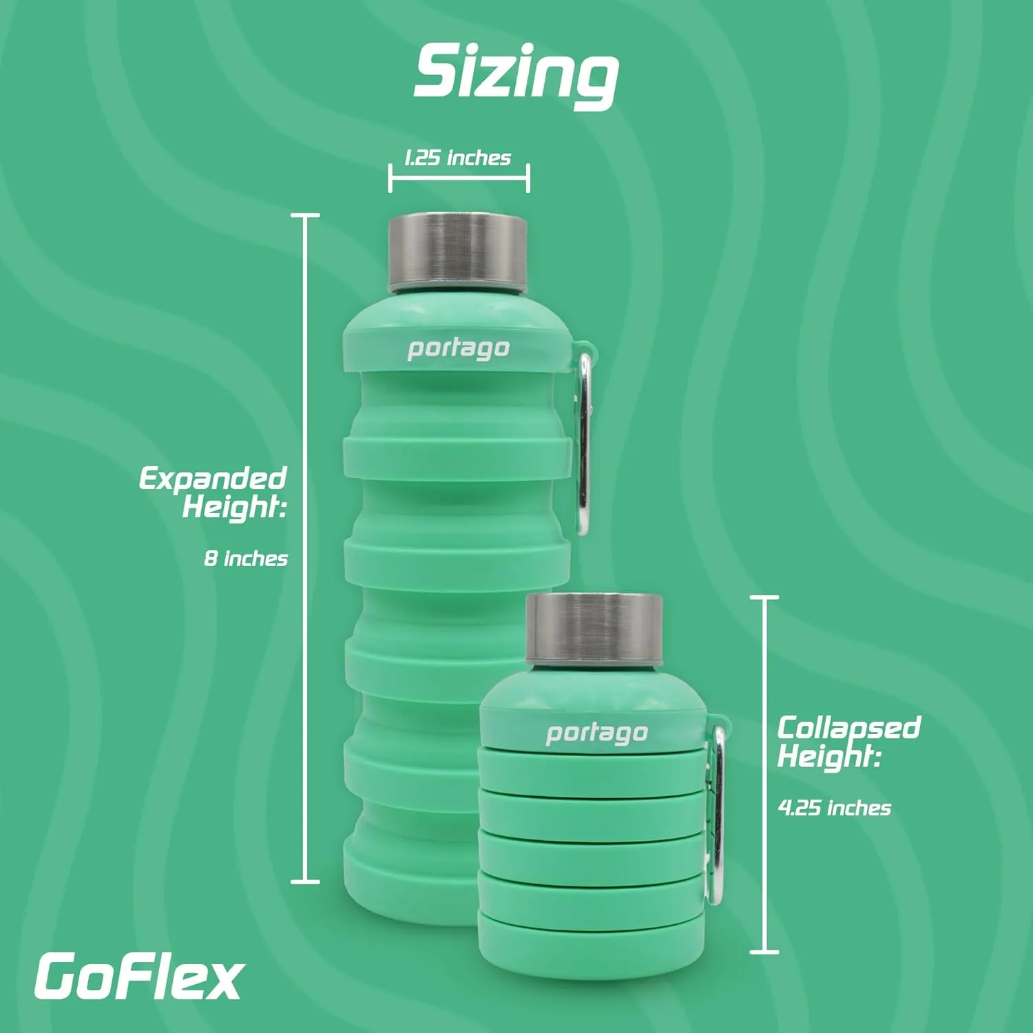 Goflex | 17 oz/500 ml, Collapsible Water Bottle for Travel, Hiking, Camping, Sports, Gym, and Fitness, BPA Free Silicone, Flexible and Leak Resistant, Portable Carabiner (Mint)