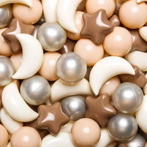 GOGOSO Ball Pit Balls Stars Moon Shapes Plastic Pitballs for Toddler Play Tent Baby Photo Props Kids Pool Water Toys Kiddie Pool Party Decor, Coffee Beige Mix Cream Colors  Pearl Colors,500PCS