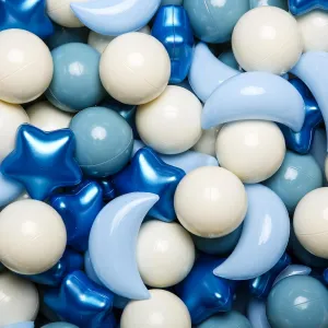 GOGOSO Ball Pit Balls Stars Moon Shapes Plastic Pitballs for Toddler Play Tent Baby Photo Props Kids Pool Water Toys Kiddie Pool Party Decor, Pearl Blue Cream Blue White,100PCS