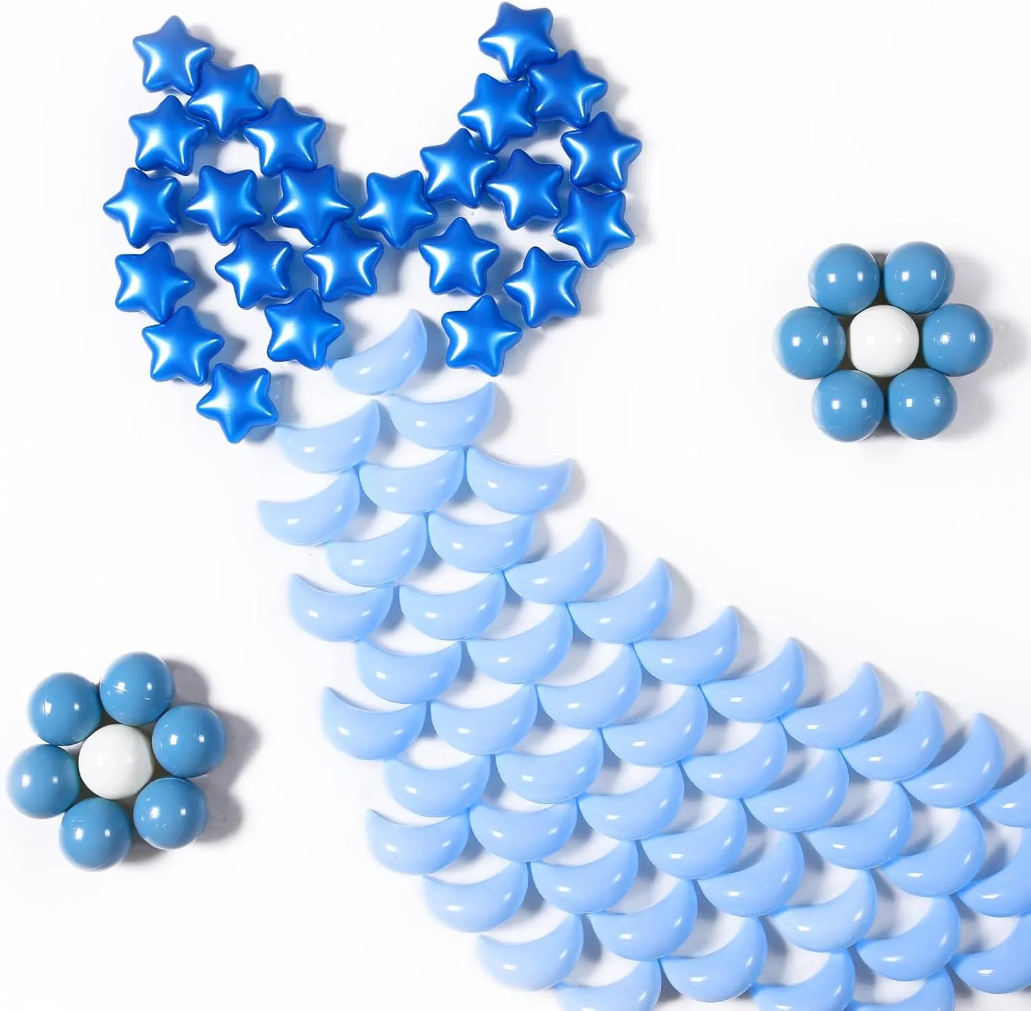 GOGOSO Ball Pit Balls Stars Moon Shapes Plastic Pitballs for Toddler Play Tent Baby Photo Props Kids Pool Water Toys Kiddie Pool Party Decor, Pearl Blue Cream Blue White,100PCS