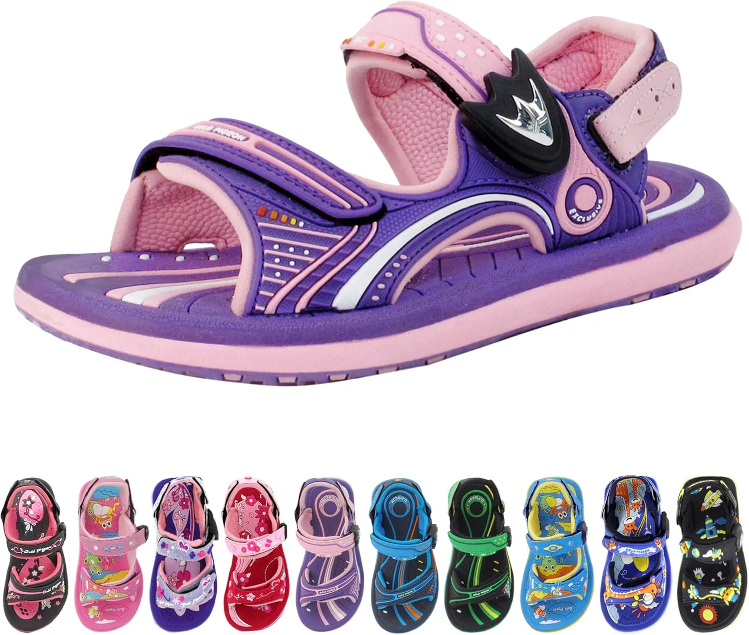 Gold Pigeon Shoes KIDS Easy Snap Lock Outdoor/Water Sandals & Slides. Adjustable Straps