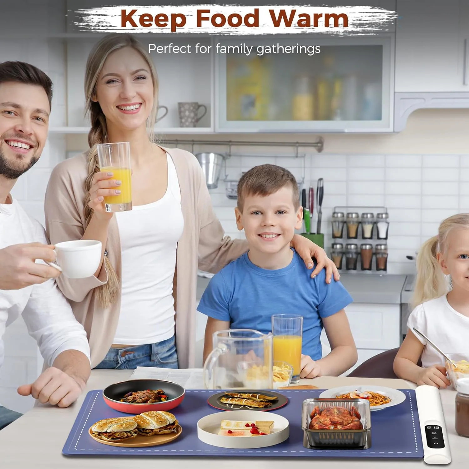 Graphene Warming Mat for Food - Fast Full Surface Heating Electric Warming Tray, Portable Food Warmer for Parties Buffet with 6 Temperature and Timer Settings, Blue