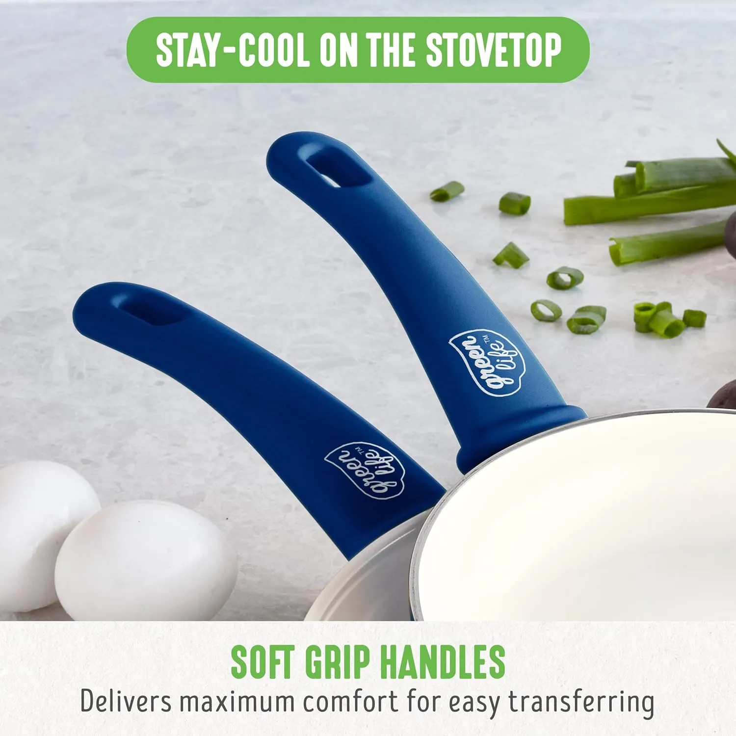 GreenLife Soft Grip 16 Piece Cookware Set, Non-Toxic PFAS-Free Ceramic Nonstick, Frying, Sauce, Saute, Utensils, Glass Lids, Stay-Cool Handles, Wobble Free, Dishwasher & Oven Safe, Blue