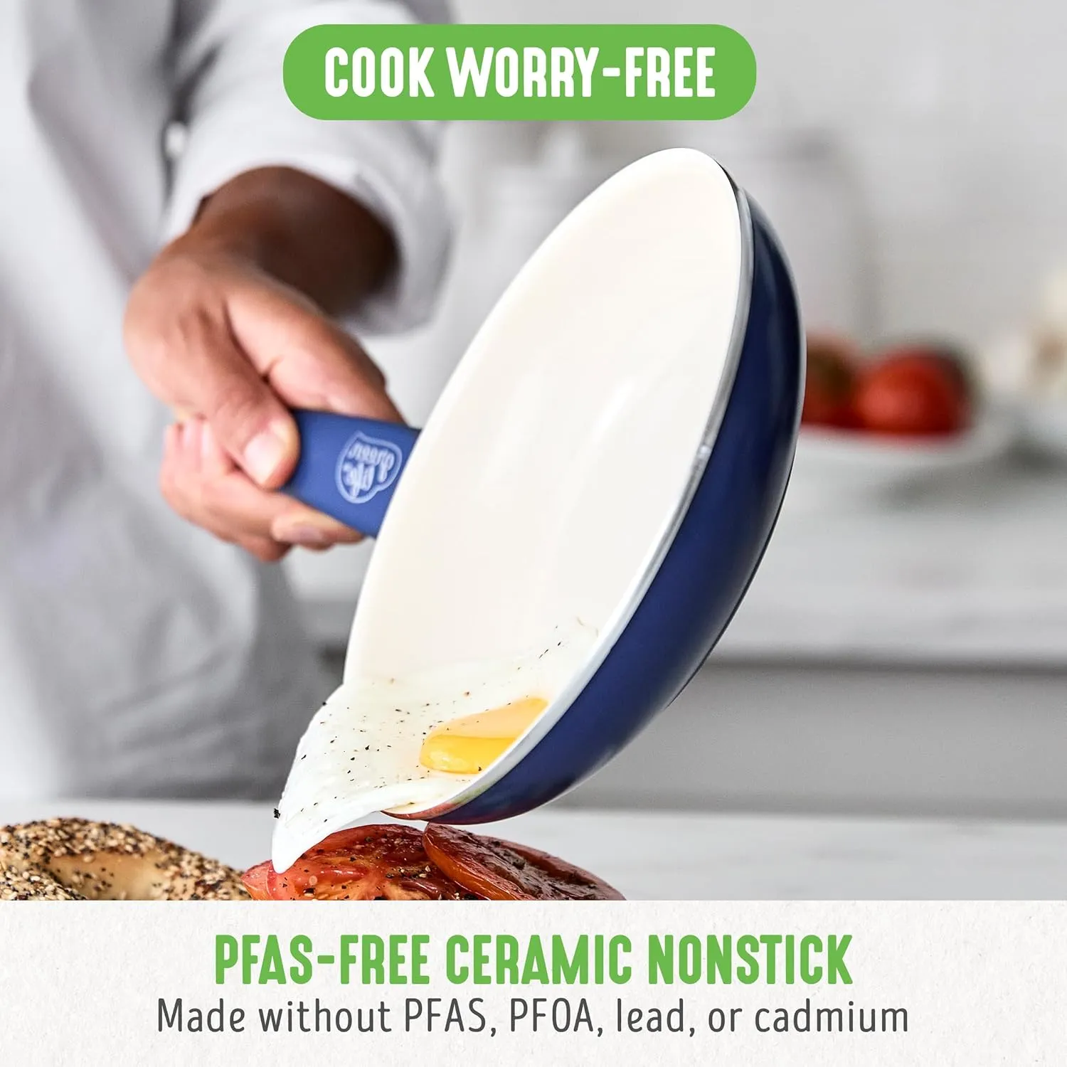 GreenLife Soft Grip 16 Piece Cookware Set, Non-Toxic PFAS-Free Ceramic Nonstick, Frying, Sauce, Saute, Utensils, Glass Lids, Stay-Cool Handles, Wobble Free, Dishwasher & Oven Safe, Blue