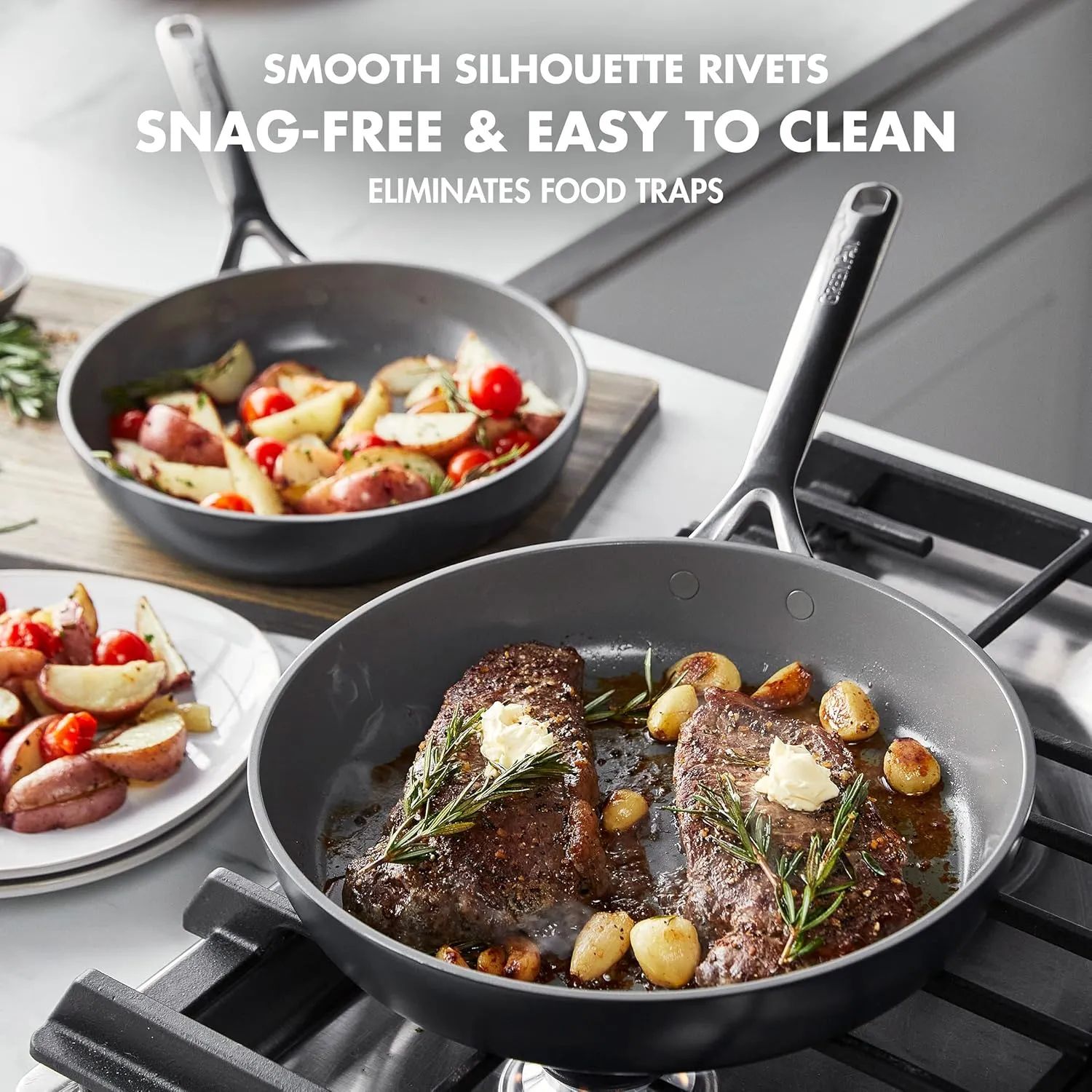 GreenPan GP5 Hard Anodized Healthy Ceramic Nonstick 9.5” & 11” 2 Piece Frying Pan Skillet Set,Heavy Gauge Scratch Resistant,Stay-Flat Surface, Induction, Mirror Finish Handle,Oven Safe,PFAS-Free,Slate