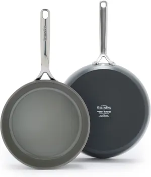 GreenPan GP5 Hard Anodized Healthy Ceramic Nonstick 9.5” & 11” 2 Piece Frying Pan Skillet Set,Heavy Gauge Scratch Resistant,Stay-Flat Surface, Induction, Mirror Finish Handle,Oven Safe,PFAS-Free,Slate