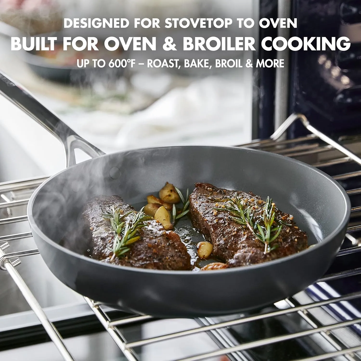 GreenPan GP5 Hard Anodized Healthy Ceramic Nonstick 9.5” & 11” 2 Piece Frying Pan Skillet Set,Heavy Gauge Scratch Resistant,Stay-Flat Surface, Induction, Mirror Finish Handle,Oven Safe,PFAS-Free,Slate