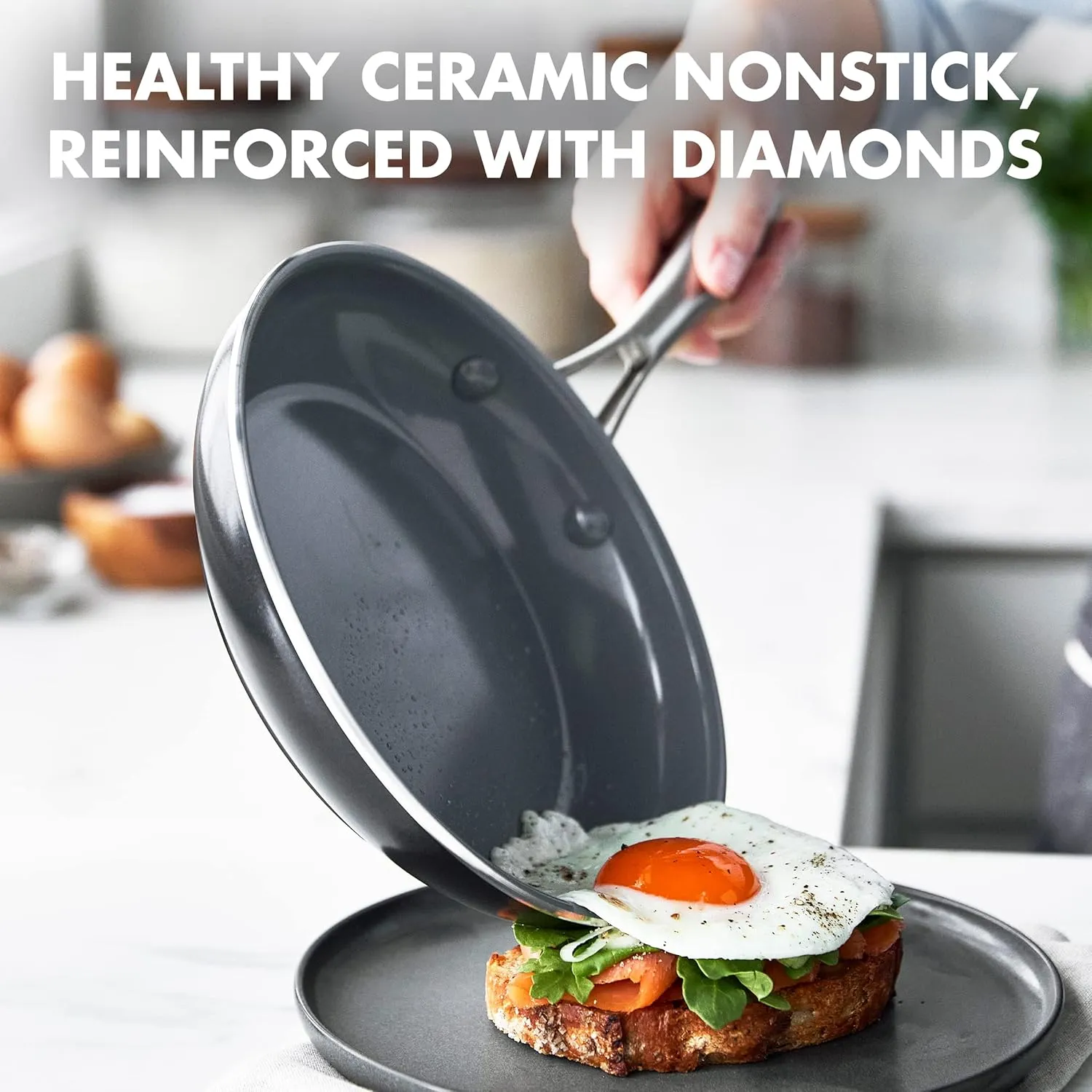 GreenPan Swift Healthy Ceramic Nonstick, 8" and 10" Frying Pan Skillet Set, Stainless Steel Handles, PFAS-Free, Dishwasher Safe, Oven Safe, Black