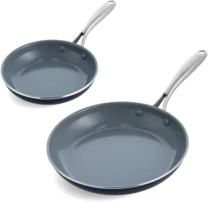 GreenPan Swift Healthy Ceramic Nonstick, 8" and 10" Frying Pan Skillet Set, Stainless Steel Handles, PFAS-Free, Dishwasher Safe, Oven Safe, Black