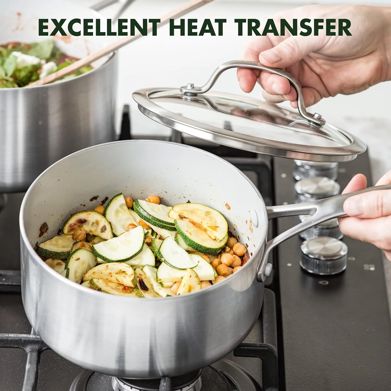 GreenPan Venice Pro Tri-Ply Stainless Steel Healthy Ceramic Nonstick 13 Piece Cookware Pots and Pans Set, PFAS-Free, Multi Clad, Induction, Dishwasher Safe, Oven Safe, Silver