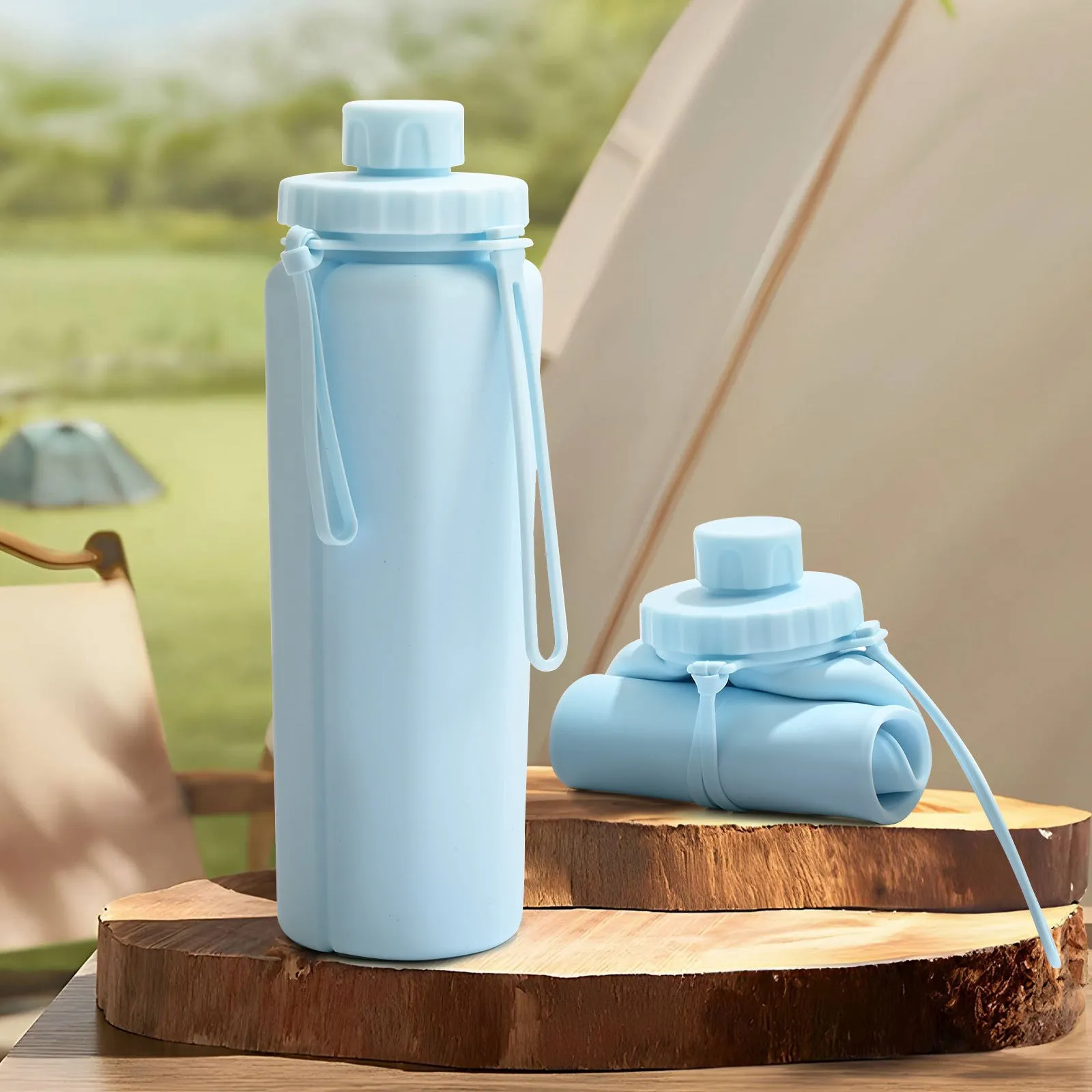 Grey 600ml Silicone Collapsible Water Bottle