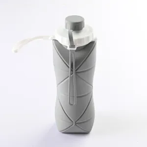Grey 600ml Silicone Folding Water Bottle - Eco-Friendly Collapsible Travel Bottle