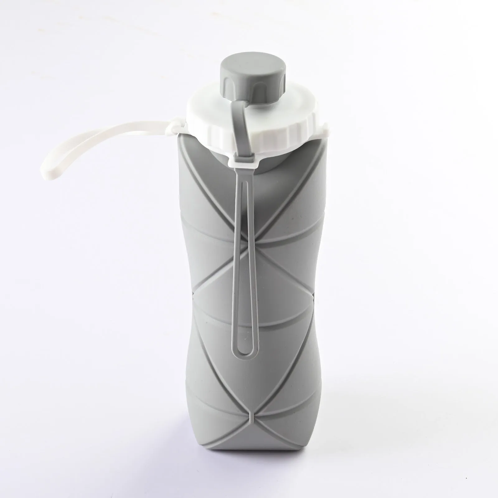 Grey 600ml Silicone Folding Water Bottle - Eco-Friendly Collapsible Travel Bottle