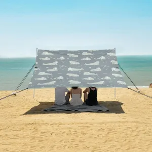 Grey Walrus Fish Pattern Beach Canopy Tent Anti-UV & Wind Resistant, Camping Sun Shelter Easy Setup Portable,Outdoor Shade Tents with Sandbags,Sand Shovels,Ground Pegs & Stability Poles