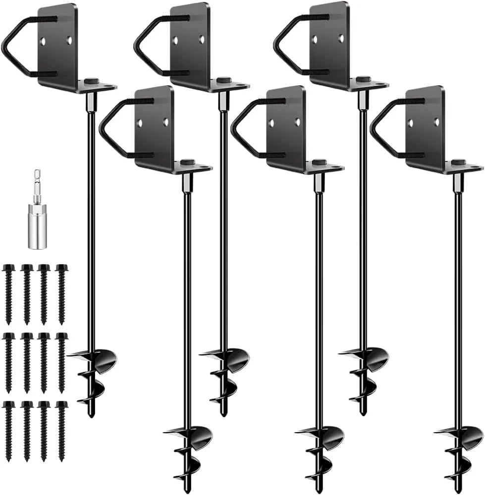 Ground Anchors Screw in 24" Set of 6 Trampoline Stakes Heavy Duty Mobile Home Anchors - Storage Shed Anchor Kit - Swing Set Stakes - Playset Anchor (6 x 24in)