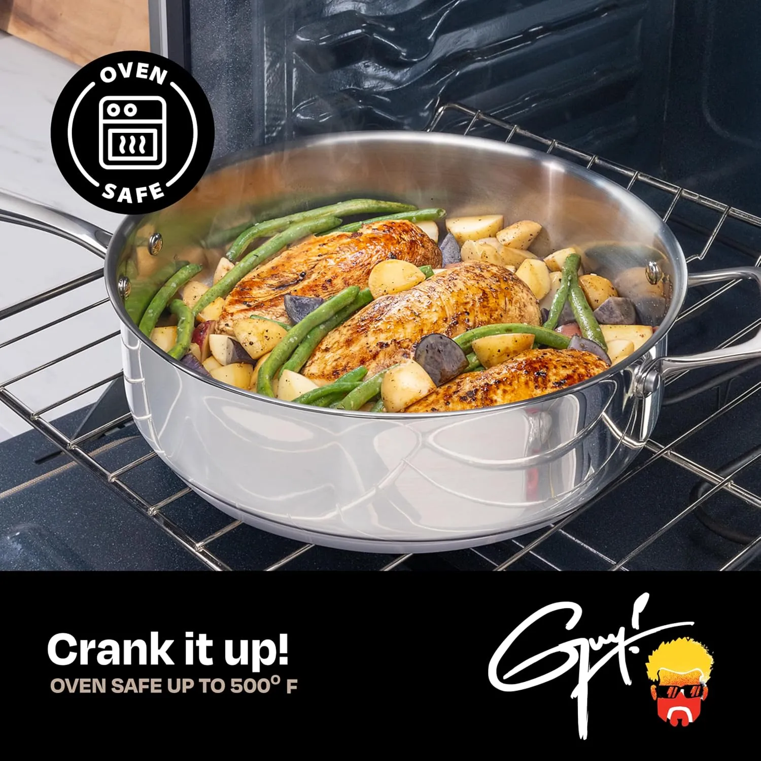 Guy Fieri's Flavortown 10-Piece Stainless Steel Cookware Set - Includes Frying Pans, Saucepans, Saute Pan and Stock Pot - Non-Toxic, Oven-Safe up to 500°F