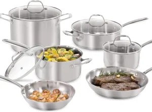 Guy Fieri's Flavortown 10-Piece Stainless Steel Cookware Set - Includes Frying Pans, Saucepans, Saute Pan and Stock Pot - Non-Toxic, Oven-Safe up to 500°F
