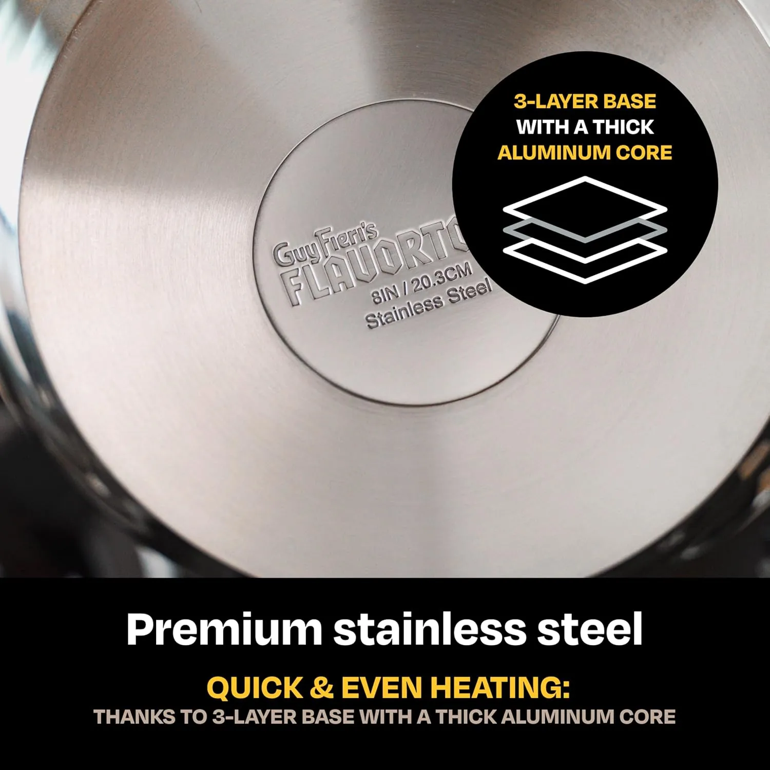 Guy Fieri's Flavortown 10-Piece Stainless Steel Cookware Set - Includes Frying Pans, Saucepans, Saute Pan and Stock Pot - Non-Toxic, Oven-Safe up to 500°F
