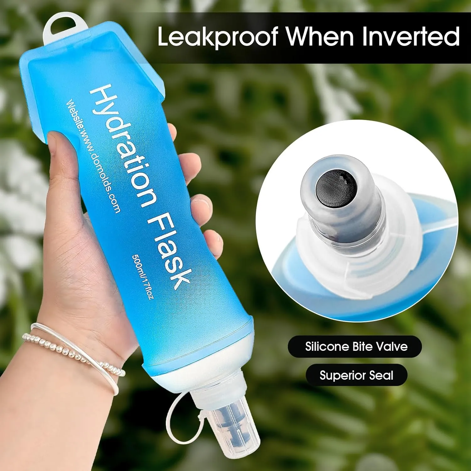GYGYL Soft Flask, TPU Collapsible Soft Water Bottle for Hydration Pack, Running Vest, Leak-Proof Folding Water Bottle for Hiking Cycling Climbing Jogging-250ml Blue, 2pcs