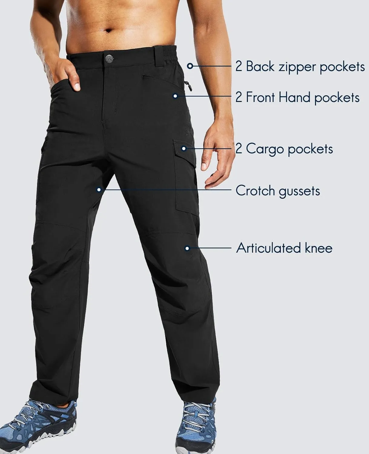 Haimont Men's Lightweight Hiking Pants with 6 Pockets Nylon Quick Dry Outdoor Travel Cargo Pant for Men, Water Resistant